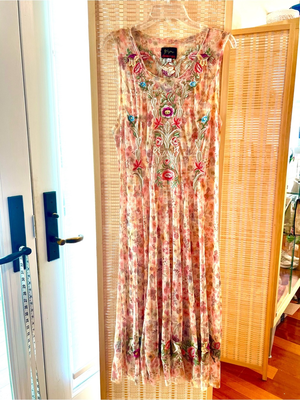 JOHNNY WAS SUMMER FLORAL MESH BIYA DRESS L
